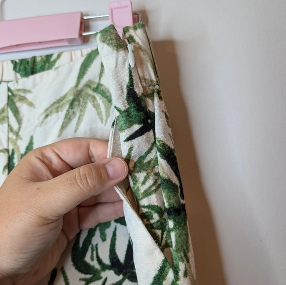 J Jill Cream Tropical Leaf Plant Patterned Linen Blend  Wide Leg Pants Women S - Picture 4 of 11